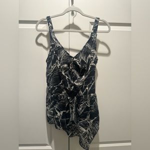 Walter Baker Asymmetrical Black Floral Tank Top